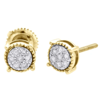 Pre-owned Jfl Diamonds & Timepieces 10k Yellow Gold Diamond Flower Stud Milgrain Halo 6mm Circle Earrings 0.17 Ct. In White