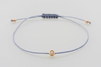 Pre-owned Kgm Diamonds Abundance Symbol Solitaire Diamond Grey Blue String Rope 14k Gold Bracelet In White/colorless