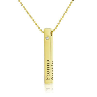 Pre-owned Kgm Diamonds 3d Bar Name Necklace 4 Engraved Diamond 0.03 Ct 14k Yellow Gold Love Customized In F