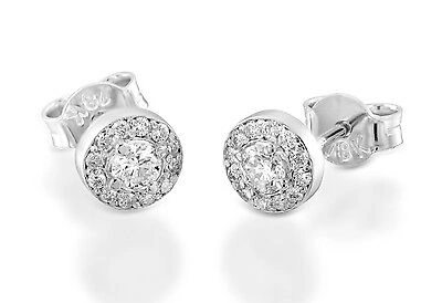 Pre-owned Kgm Diamonds Diamond Halo Earrings Stud Cluster 0.44ct Natural Round White Gold 14k Bridal