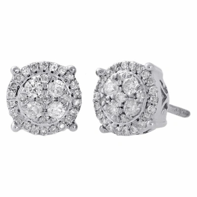 Pre-owned Jfl Diamonds & Timepieces 10k White Gold Diamond Circle Studs Small 8.15mm Halo Cluster Earrings 0.50 Ct.