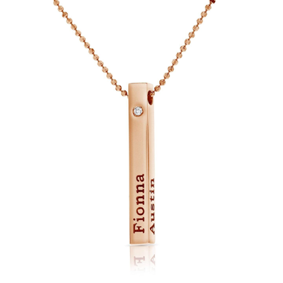 Pre-owned Kgm Diamonds 3d Bar Name Necklace 4 Mom Diamond 0.03 Ct 14k Rose Gold Engraved Custom Kids In White/colorless