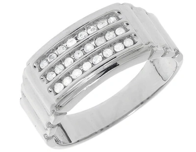 Pre-owned Jewelry Unlimited 10k White Gold Mens 3 Row Diamond Step Design Wedding Fashion Pinky Ring 1/4 Ct In I-j