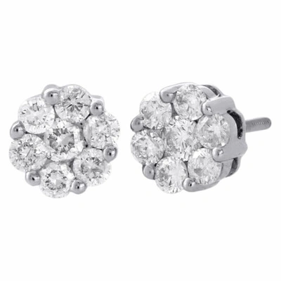 Pre-owned Jfl Diamonds & Timepieces 14k White Gold Genuine Diamond Flower Studs Prong Set Mini 7.55mm Earrings 1 Ct.