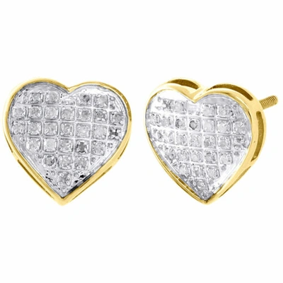 Pre-owned Jfl Diamonds & Timepieces 10k Yellow Gold Diamond Heart Studs Ladies 11.30mm Earrings Pave Set 0.17 Ct In White