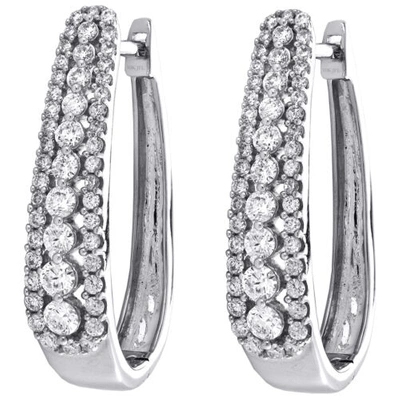 Pre-owned Jfl Diamonds & Timepieces 10k White Gold Round Diamond Prong Set Tiered Hoop Earrings 24mm Huggie 0.87 Ct.