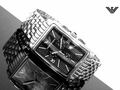 Pre-owned Emporio Armani Ar0142 Men Women Rectangle Chrono Watch Steel Bracelet Black Dial