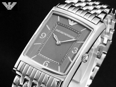 Pre-owned Emporio Armani Ar0149 Men Women Square Watch Silver Steel Bracelet Black Dial