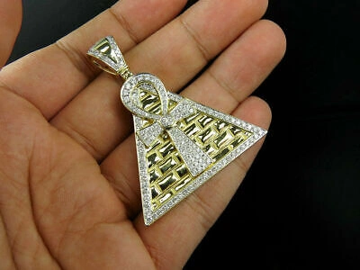 Pre-owned Nsg Pyramid Ankh Men's 3.25 Ct Round White D/vvs Moissanite Charm Pendant 925 Silver