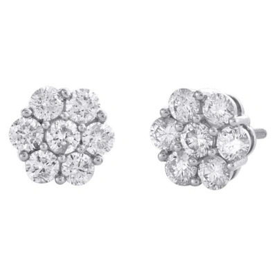 Pre-owned Jfl Diamonds & Timepieces 14k White Gold Round Diamond Flower Set Stud 8.50mm Cluster Earrings 1.50 Ct.
