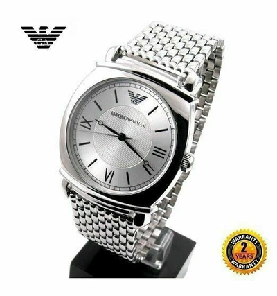 Pre-owned Emporio Armani Ar0283 Men Women Round Watch Silver Steel Bracelet Silver Dial
