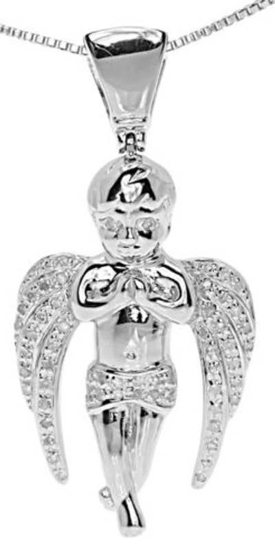 Pre-owned Jewelry Unlimited White Gold Plated Men's Ladies Diamond Praying Angel 1.2" Charm Pendant 0.25 Ct