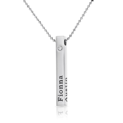Pre-owned Kgm Diamonds Bar Name Necklace Pendant Mother 3d 2 Diamond 0.06 Ct 925 Sterling Silver Custom In White/colorless