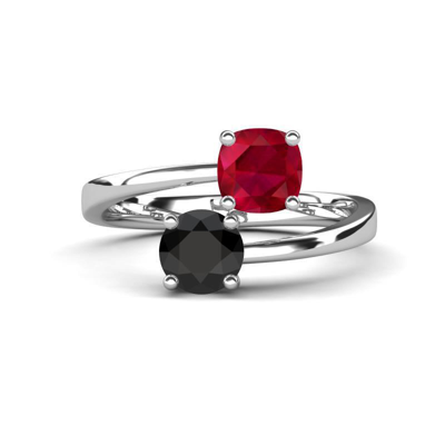 Pre-owned Trijewels Lab Created Ruby & Black Diamond 2 1/3 Ctw Promise Ring 14k Gold Jp:317574 In Red