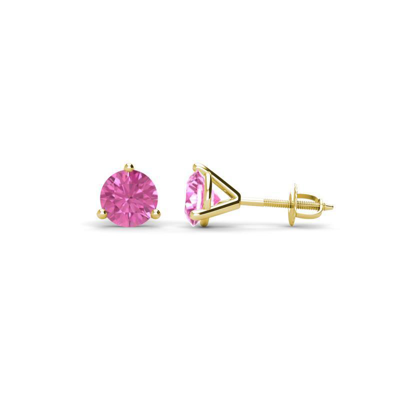Pre-owned Trijewels Pink Sapphire 4mm 3 Prong 1/2 Ctw Solitaire Stud Earrings 14k Gold Jp:63620
