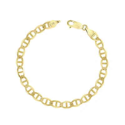 Pre-owned Nuragold 14k Yellow Gold Solid Mens 7.5mm Mariner Anchor Flat Link Chain Bracelet 8"