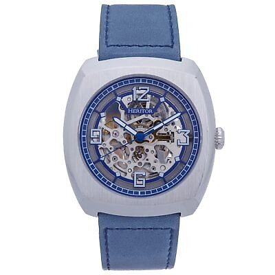 Pre-owned Heritor Automatic Gatling Skeletonized Leather-band Watch - Silver/navy