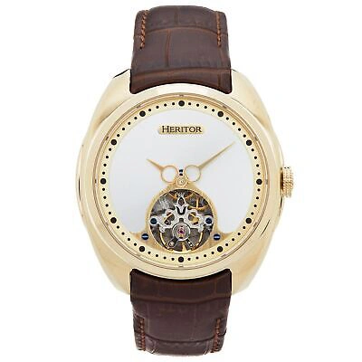 Pre-owned Heritor Automatic Roman Semi-skeleton Leather-band Watch - Gold/brown