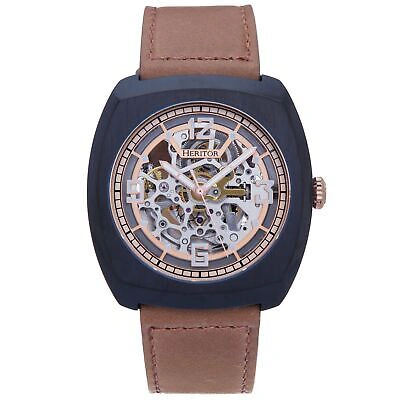 Pre-owned Heritor Automatic Gatling Skeletonized Leather-band Watch - Black/light Brown