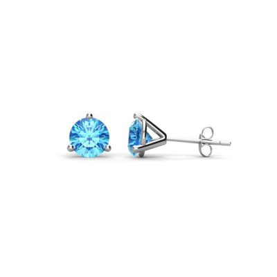 Pre-owned Trijewels Blue Topaz 4mm Three Prong Solitaire Stud Earrings 3/8 Ctw 14k Gold Jp:63590 In Swiss-blue