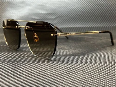 Pre-owned Saint Laurent Sl 309 Rimless 003 Gold Squared 58 Mm Men's Sunglasses In Brown