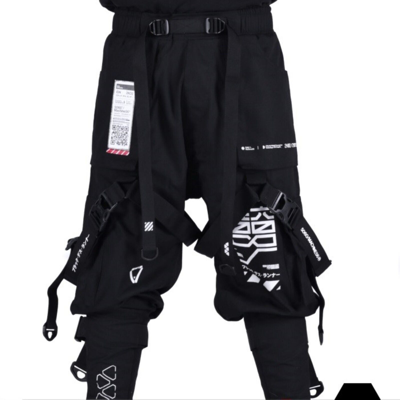 Pre-owned Machine56 Black Streetwear Heavy Cargo Pants  Sl3/tex_f1