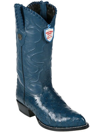 Pre-owned Wild West Boots Wild West Jean Blue Genuine Full Quill Ostrich Western Cowboy Boot J-toe (ee+)