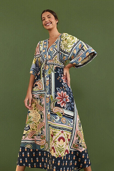 Pre-owned Farm Rio Brazil Beautiful Dream Print Maxi Dress Size Xl In Multicolor