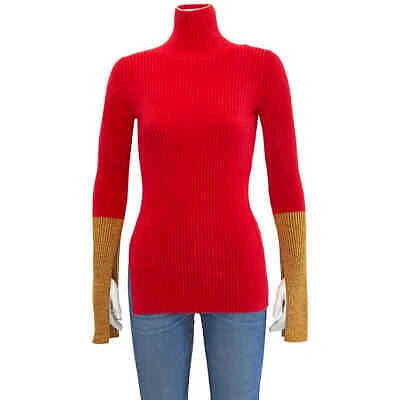 Pre-owned Moncler Ladies 1952 Turtleneck Contrast Cuff Sweater In Red