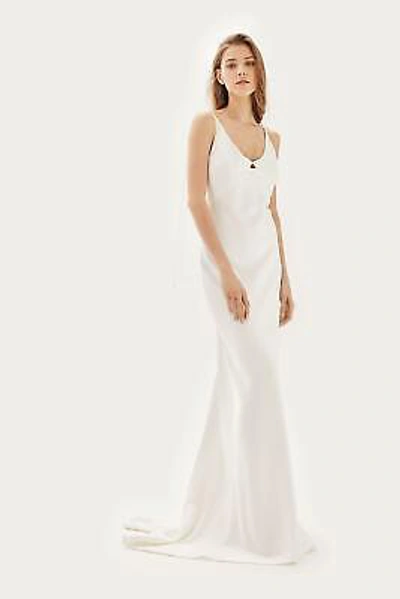 Pre-owned Topshop Bride Ivory V-neck Satin Sheath Gown Us 6 / Uk 10 $650 In White