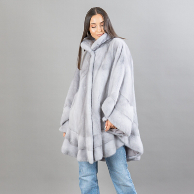 Pre-owned Efur Mink Fur Coat Cape Sapphire Women Winter Warm With Collar All Sizes Elegant In Blue