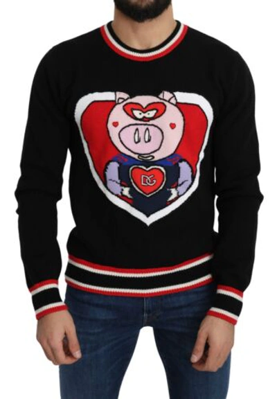 Pre-owned Dolce & Gabbana Dolce&gabbana Men Black Pullover Cashmere Pig Of The Year Print Casual Sweater