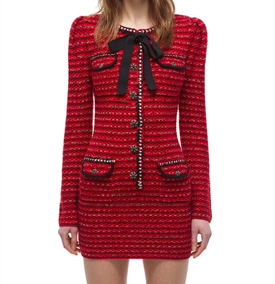 Pre-owned Self-portrait Red Blend Round Neck Tie Of Butterfly Knitted Sweater Short Dress