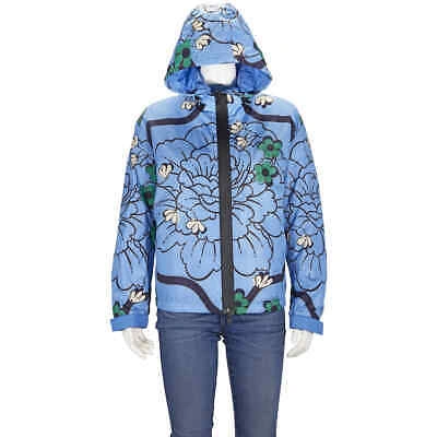 Pre-owned Moncler Lil Macro-floral Print Quilted Jacket In Blue