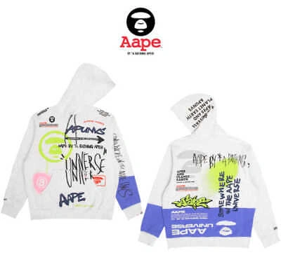 Pre-owned Aape By A Bathing Ape Men's Pullover Hoodie Moonface Graffiti Aapswm3943xaj In Wall White