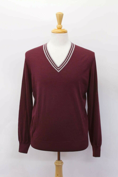 Pre-owned Brunello Cucinelli Nwt$1895  Mens Cashmere-silk Knit V-neck Sweater 50/ 40us A221 In Red