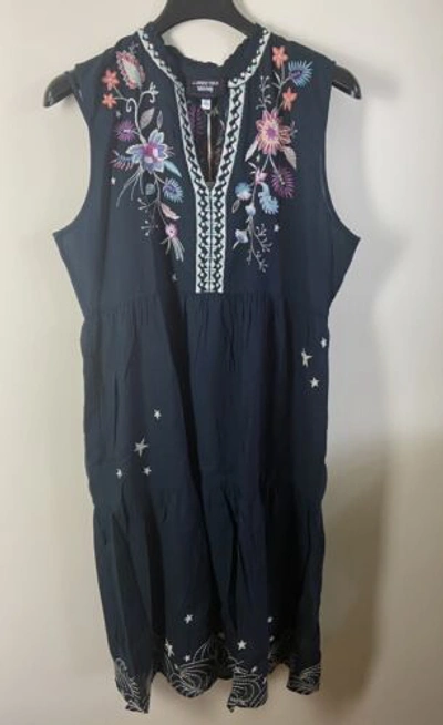Pre-owned Johnny Was Phoebe Tiered Tank Dress Navy Blue Size Xl In Multicolor