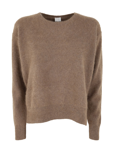 Ct Plage Crew Neck Jumper With Side Slits In Brown