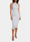 A.l.c Ashley Metallic High Neck Midi Bodycon Dress In Silver