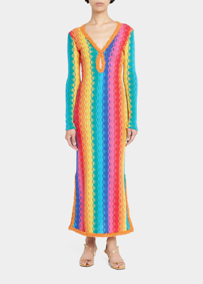 Alexis Solei Multicolor Textured Maxi Dress In Blue