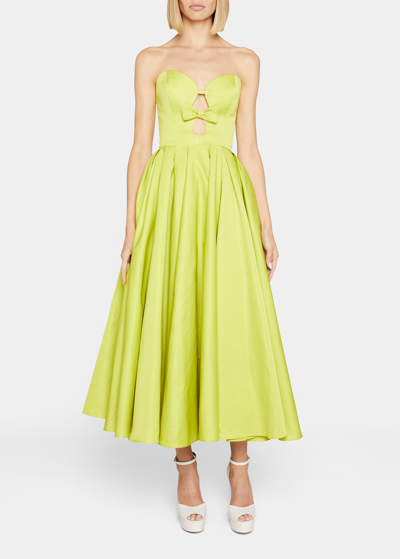Elie Saab Strapless Taffeta Keyhole Dress In Lime Green