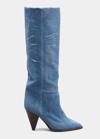 Isabel Marant 90mm Ririo-gb Denim Tall Boots In Light Blue