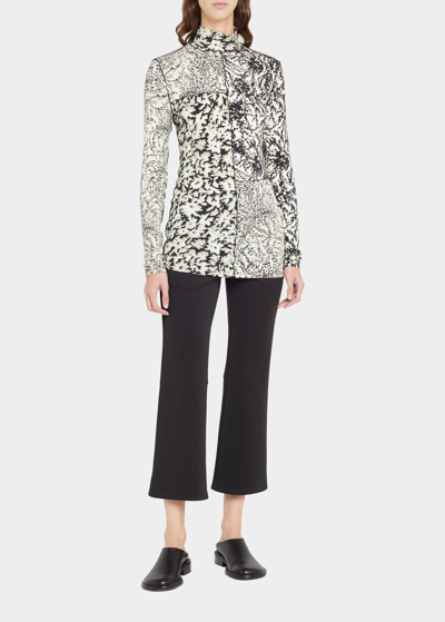 Proenza Schouler White Label Mixed-floral Turtleneck Top In Pearl/black