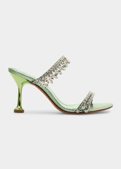 Alexandre Birman Karina Metallic Crystal Slide Sandals In Mint