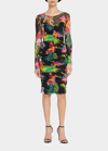 FUZZI RUCHED FLORAL-PRINT TULLE DRESS