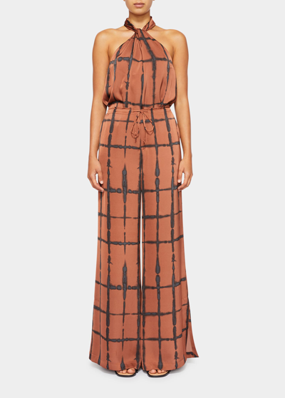 Jonathan Simkhai Standard Joey Shibori Wide-leg Drawstring Trousers In Soft Clay Multi S