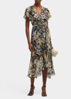 TANYA TAYLOR BLAIRE PRINTED LINEN-SILK MIDI FAUX-WRAP DRESS