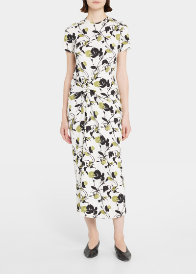 Tanya Taylor Ira Printed Jersey Knotted Midi Dress In White