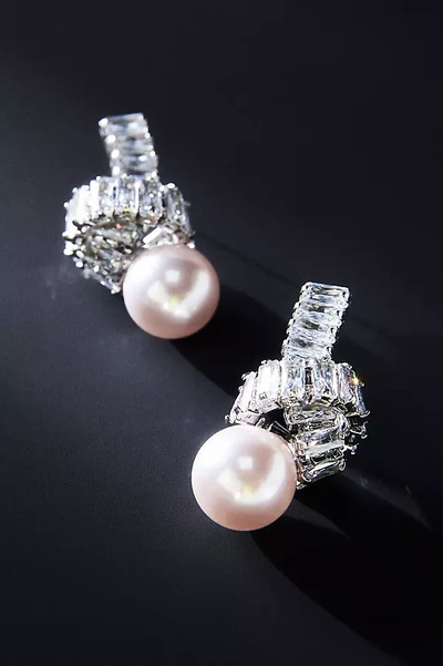 Gemelli Pearl & Rhinestone Twist Earrings In Silver