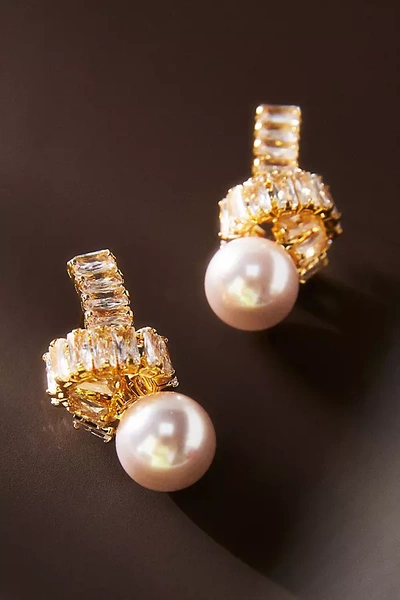 Gemelli Pearl & Rhinestone Twist Earrings In Gold
